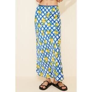 Blue and White Checkered Dress with Lemon Print